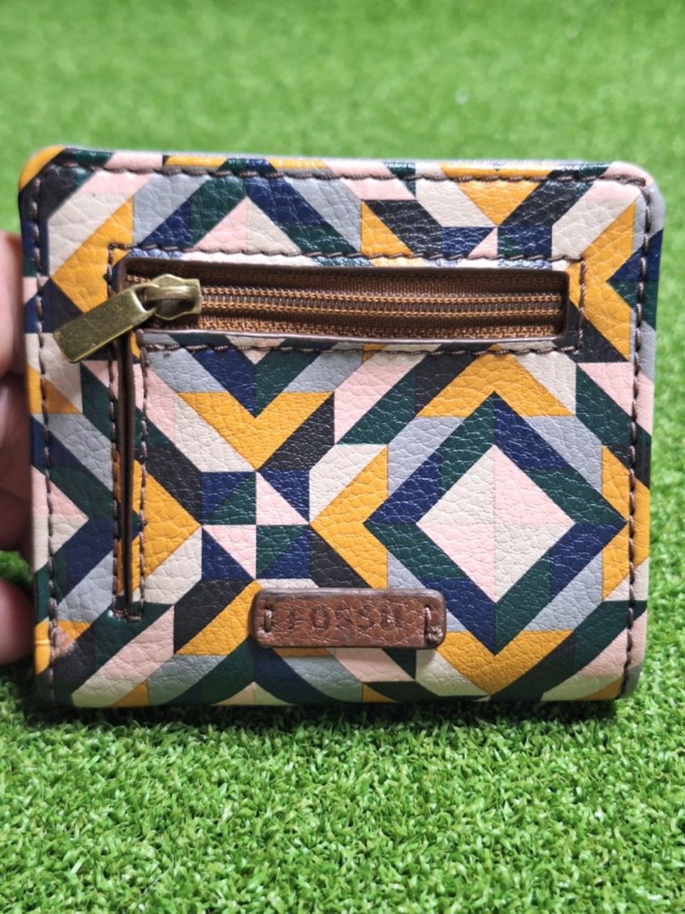 Fossil Multicolor Geometric Card Case Wallet - Pink, Yellow, Navy, Green, Cream